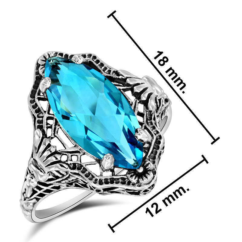 Genuine Sapphire Nouveau Antique Style 925 Sterling Silver Ring Size 10 KN-1097